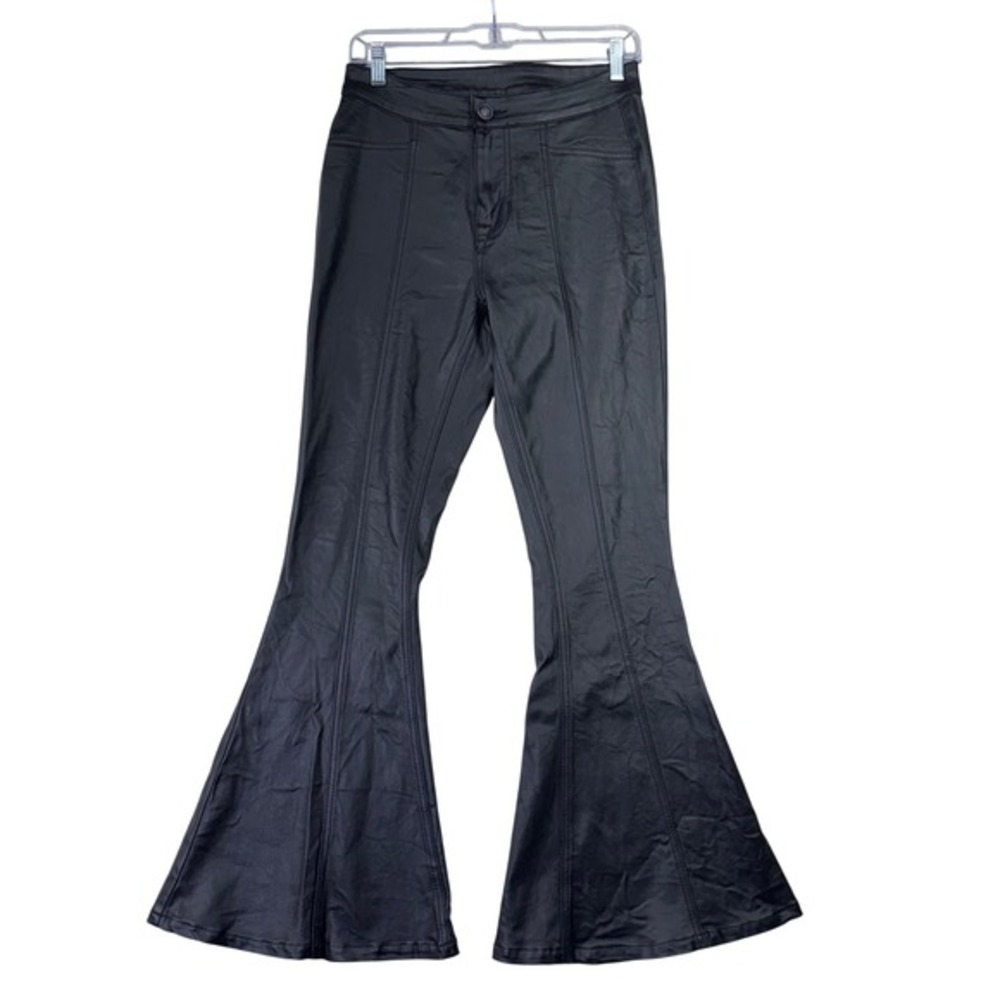 y2k Women's 28" Black coated denim ultra flare bell bottom Western Desert‎ Goth